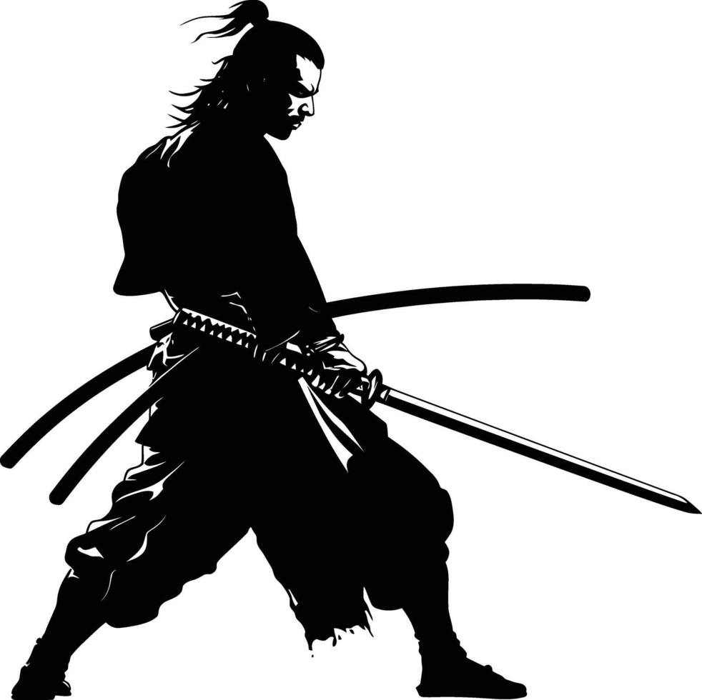 ai generiert Silhouette Samurai schwarz Farbe nur voll Körper vektor