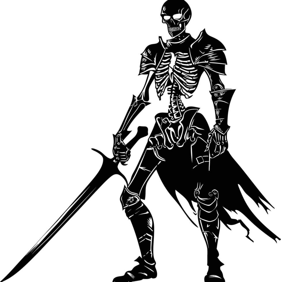 ai genererad silhuett skelett krigare svart Färg endast full kropp vektor