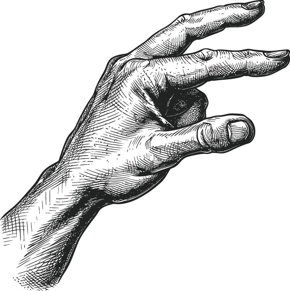 ai generiert Hand Geste im alt Gravur Stil zum Zeichnung Referenz vektor