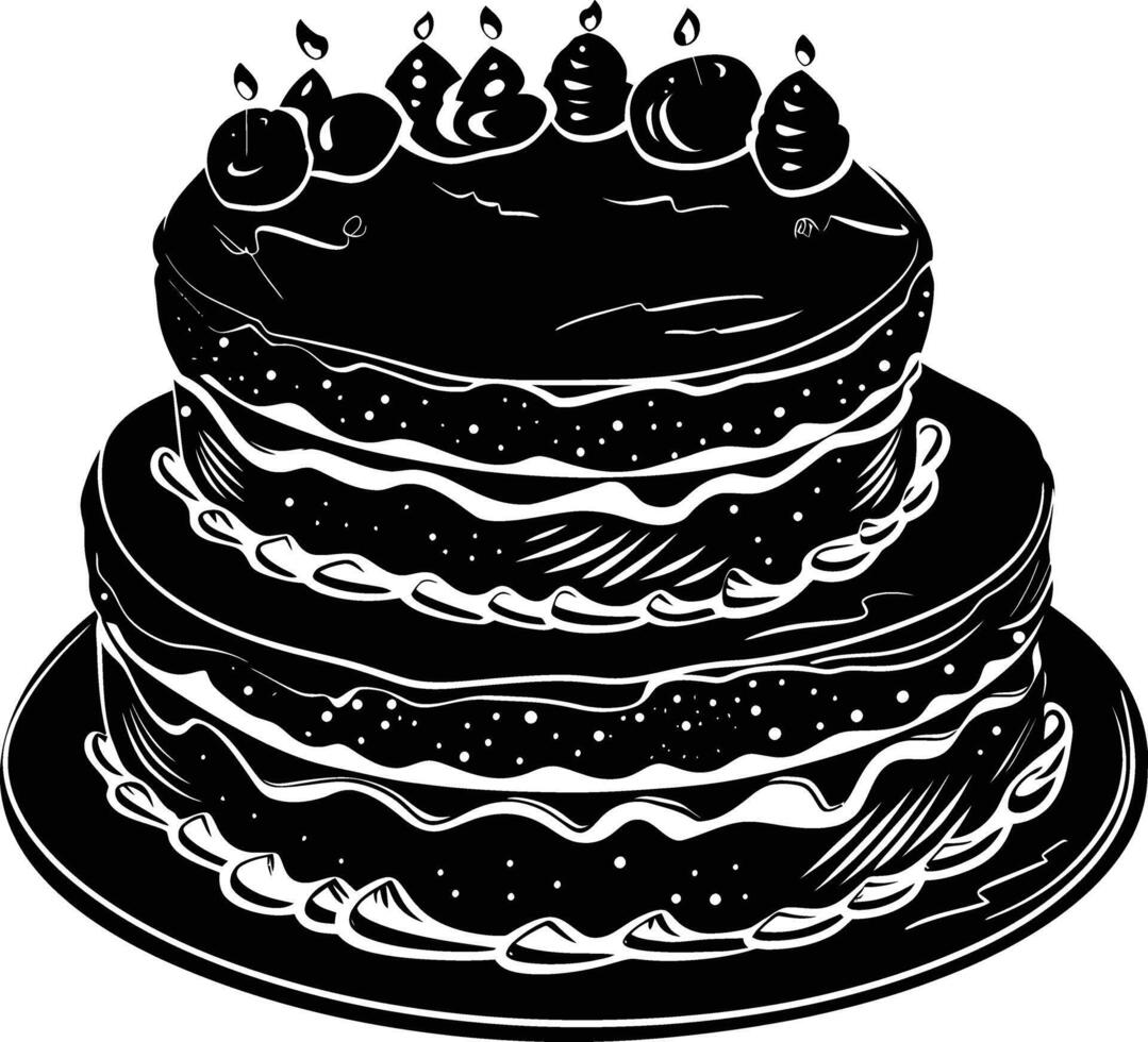 ai generiert Silhouette Geburtstag Kuchen schwarz Farbe nur vektor