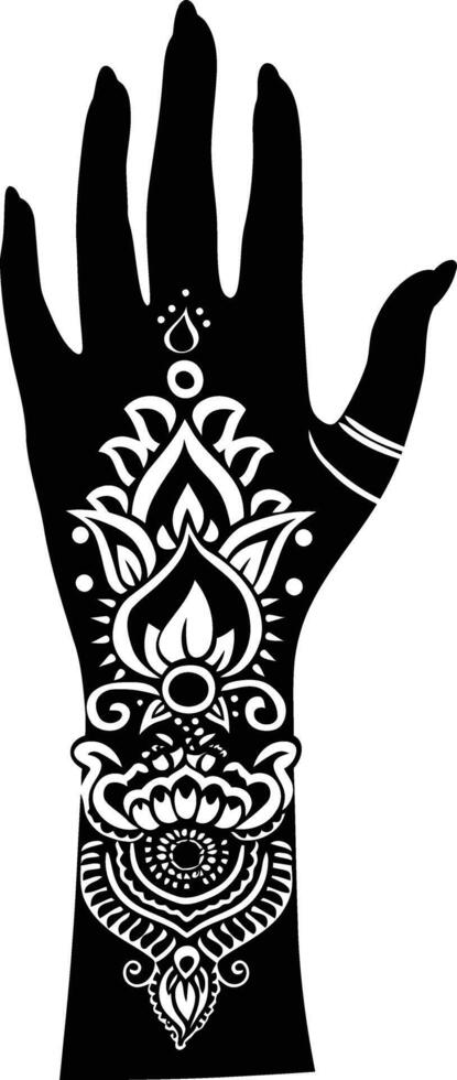 ai generiert Silhouette Handgelenk mit Henna tätowieren Mandala tätowieren schwarz Farbe nur vektor