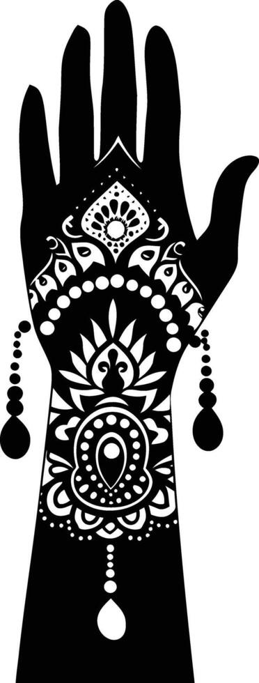 ai generiert Silhouette Handgelenk mit Henna tätowieren Mandala tätowieren schwarz Farbe nur vektor