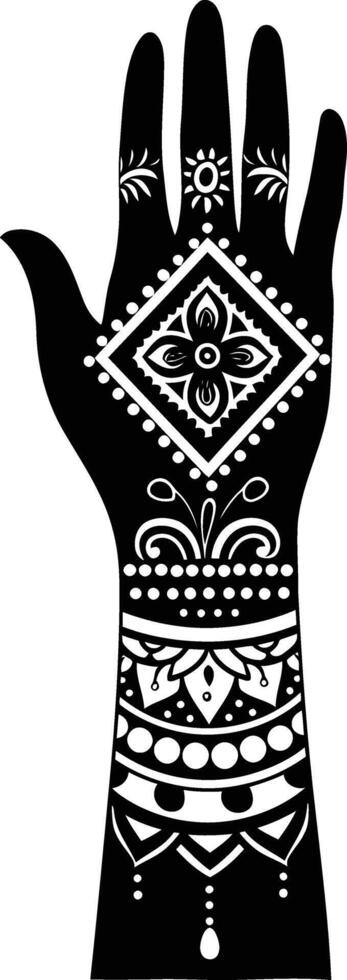 ai generiert Silhouette Handgelenk mit Henna tätowieren Mandala tätowieren schwarz Farbe nur vektor