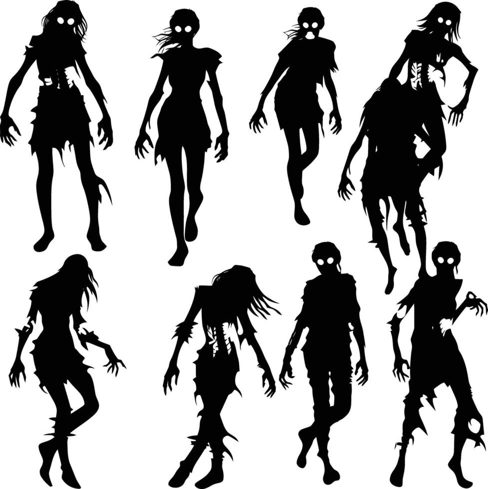 ai generiert Silhouette Zombie Frauen schwarz Farbe nur voll Körper vektor