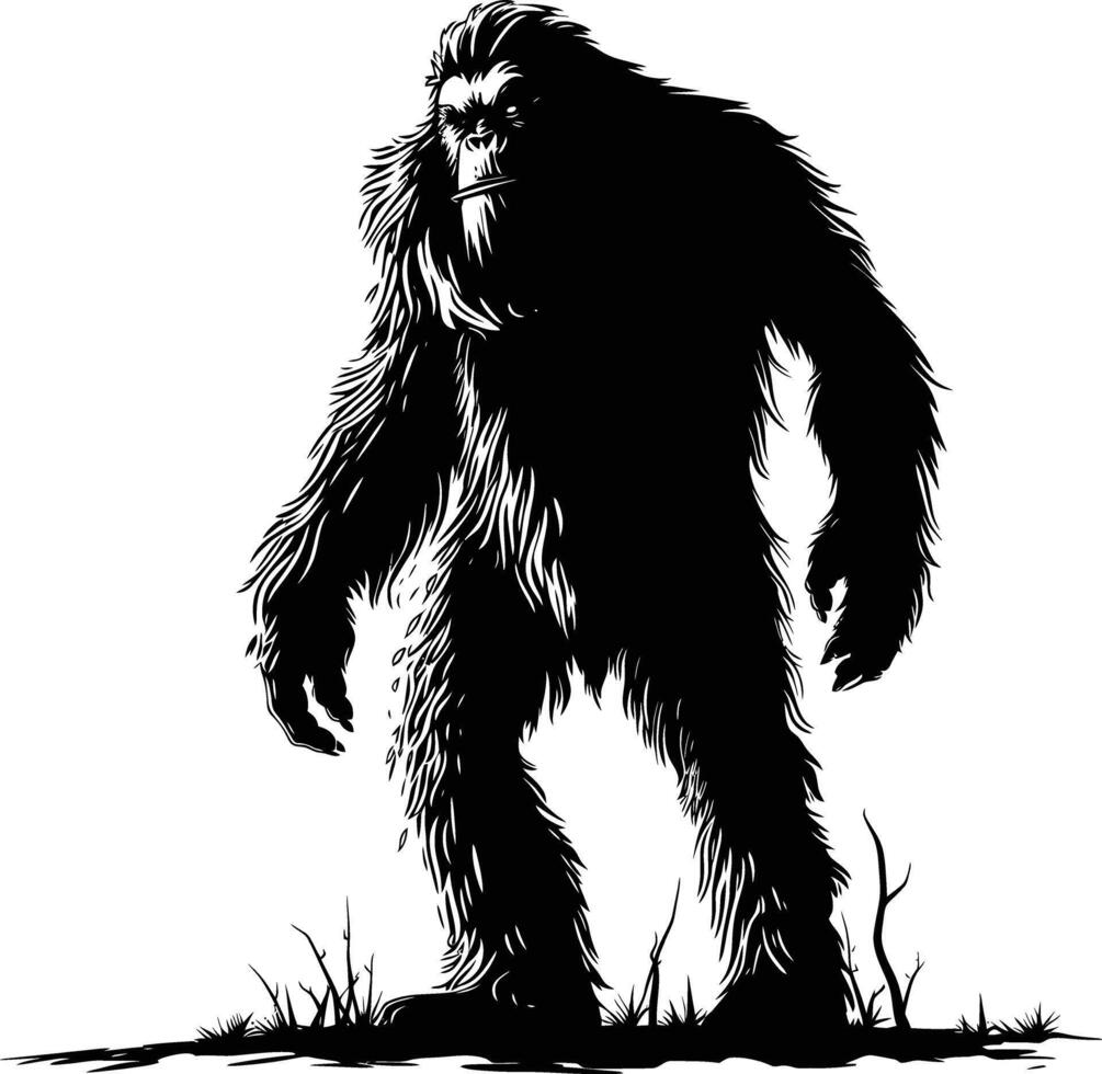 ai generiert Silhouette Yeti das mythisch Kreatur uralt Tier schwarz Farbe nur vektor