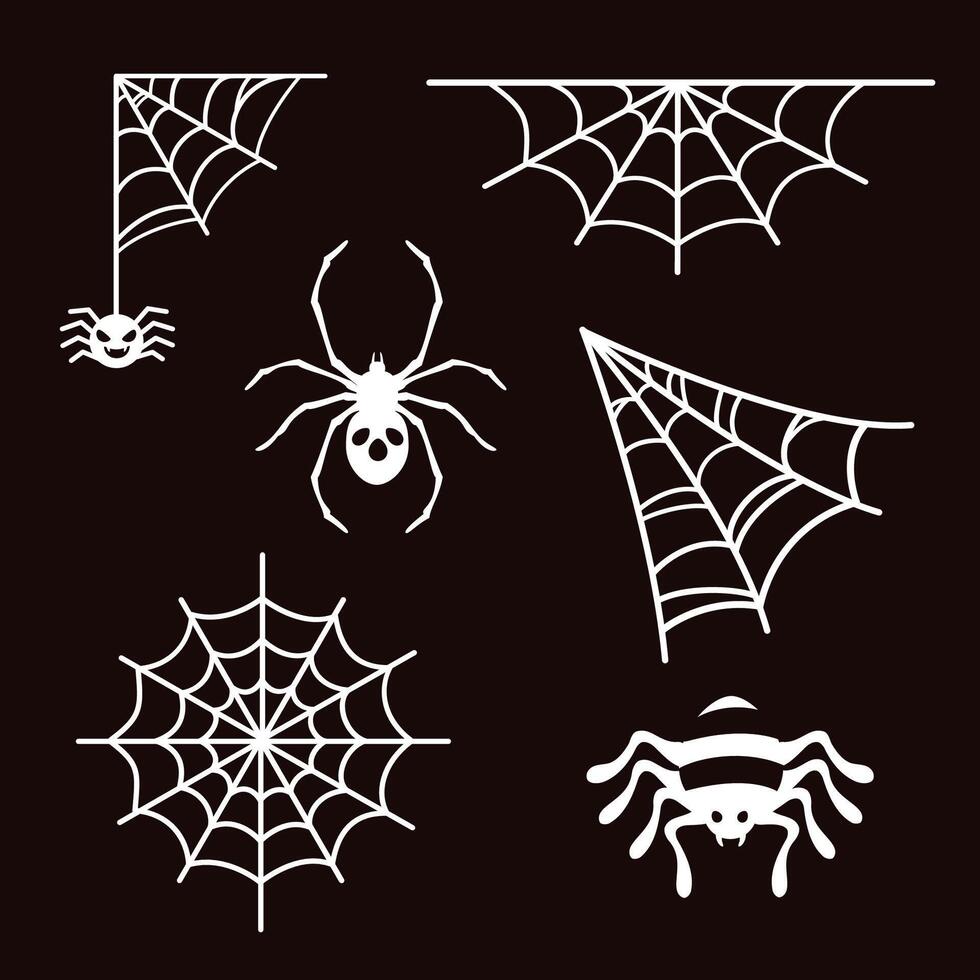 vit Spindel webb och skrämmande Spindel för platt vecter illustration. Spindel design objekt för dekratera. läskigt isolerat Spindel för halloweens dekor. vektor