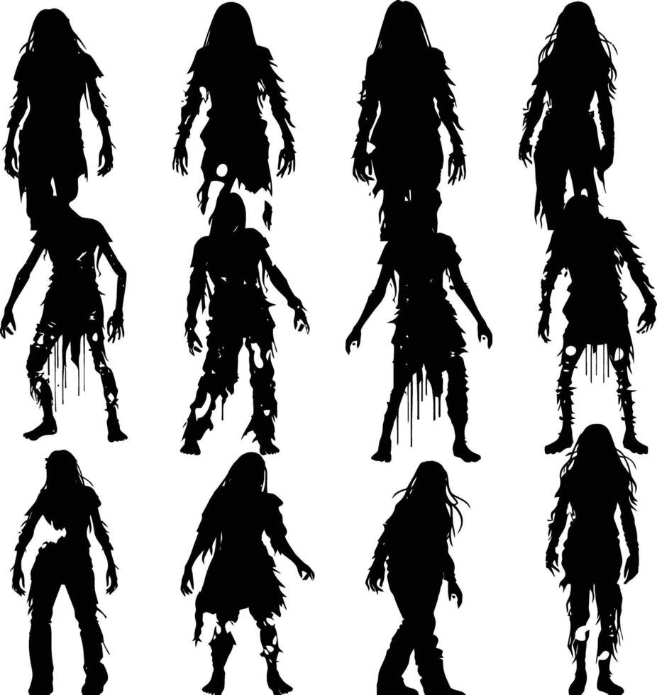 ai generiert Silhouette Zombie Frauen schwarz Farbe nur voll Körper vektor