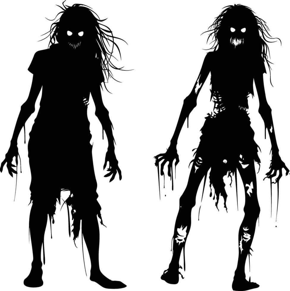 ai genererad silhuett zombie kvinnor svart Färg endast full kropp vektor