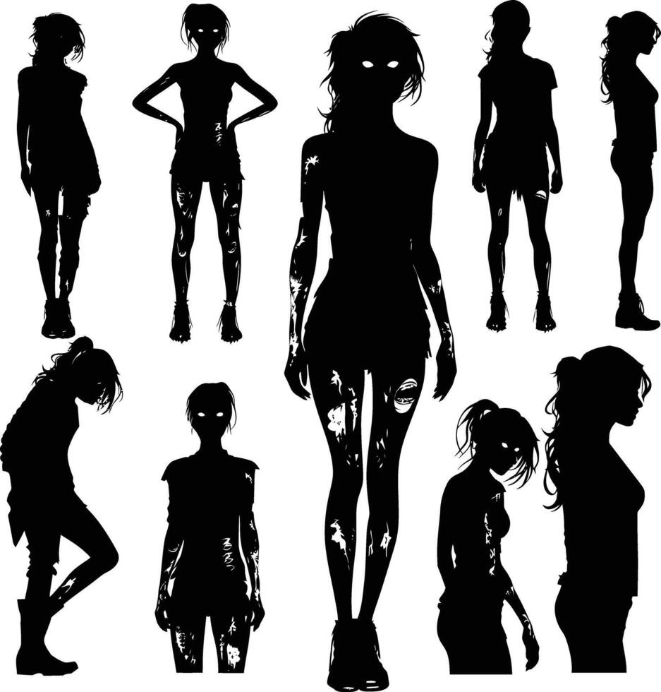 ai generiert Silhouette Zombie Frauen schwarz Farbe nur voll Körper vektor