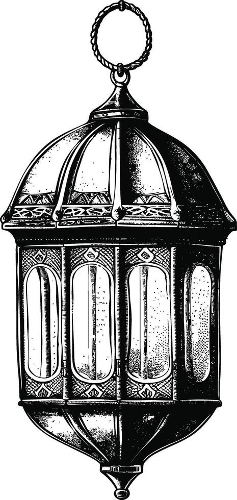 ai genererad arabicum lykta illustration med gravyr stil svart Färg endast vektor