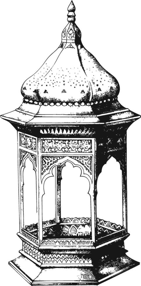 ai genererad arabicum lykta illustration med gravyr stil svart Färg endast vektor