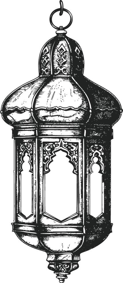 ai genererad arabicum lykta illustration med gravyr stil svart Färg endast vektor