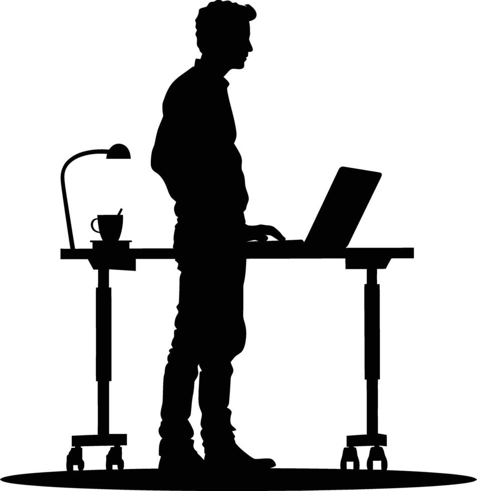 ai genererad silhuett kontor skrivbord med bärbar dator människor arbete inuti vektor
