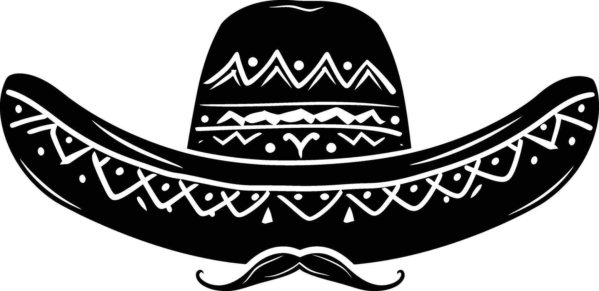 ai genererad silhuett mexikansk hatt sombrero med mustasch svart Färg endast vektor