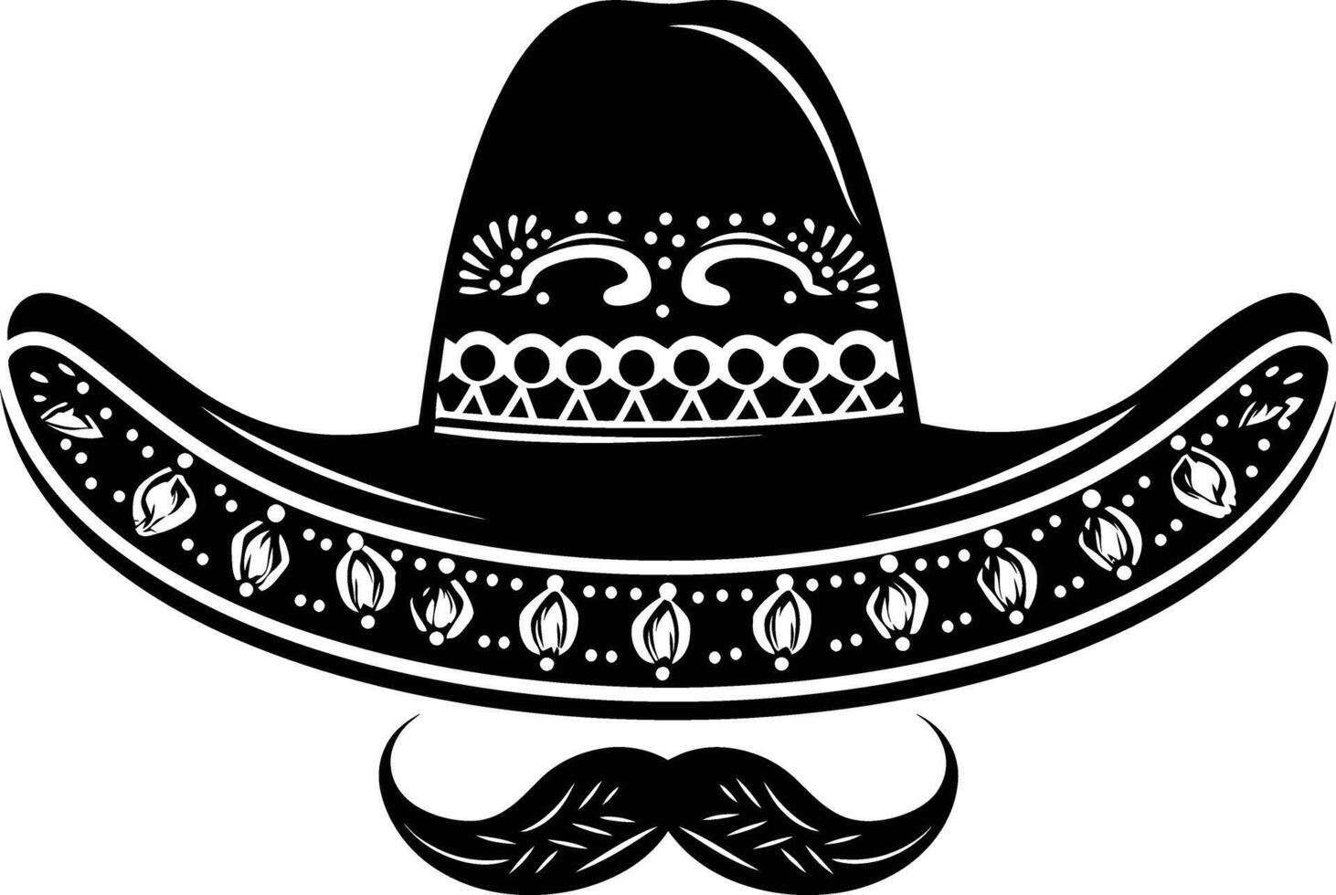 ai genererad silhuett mexikansk hatt sombrero med mustasch svart Färg endast vektor