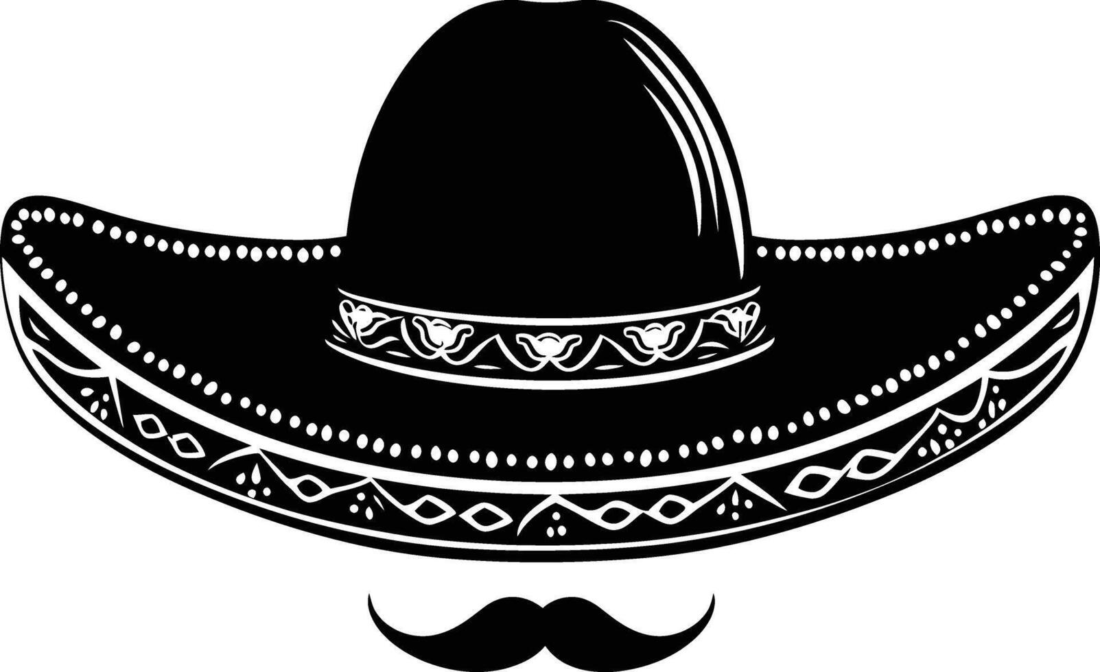 ai genererad silhuett mexikansk hatt sombrero med mustasch svart Färg endast vektor