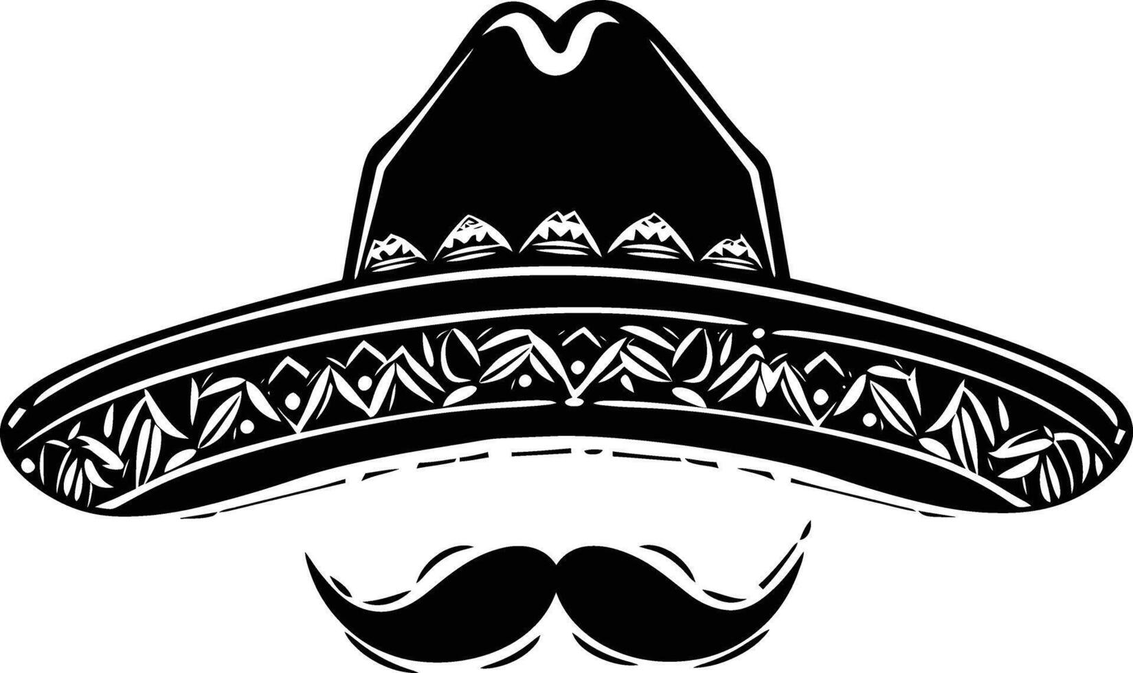 ai genererad silhuett mexikansk hatt sombrero med mustasch svart Färg endast vektor