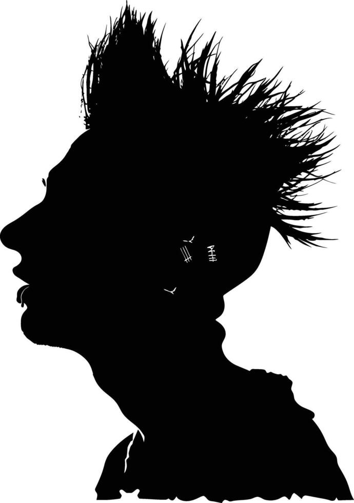 ai generiert Silhouette Punk Mann Kopf Haut Kopf schwarz Farbe nur voll Körper vektor