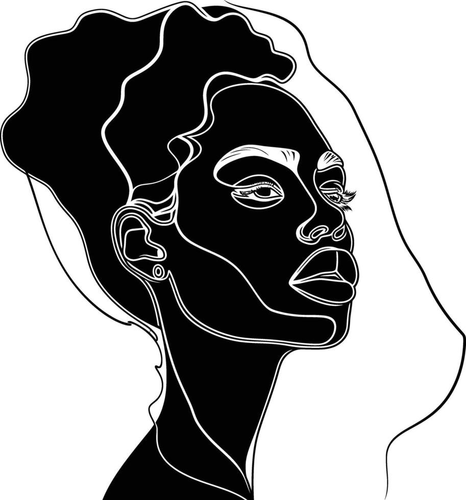 ai genererad estetisk kvinna med kontinuerlig linje konst stil svart Färg endast vektor