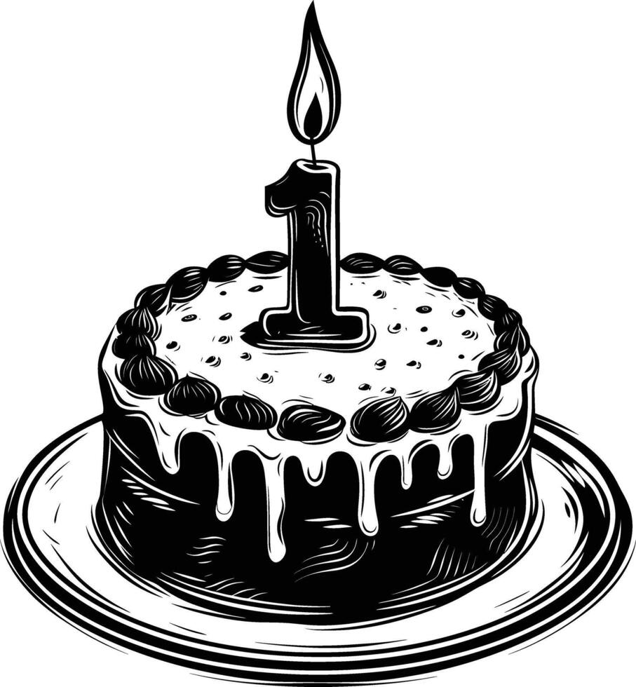ai genererad årsdag kaka med siffra ett formad ljus svart Färg endast vektor