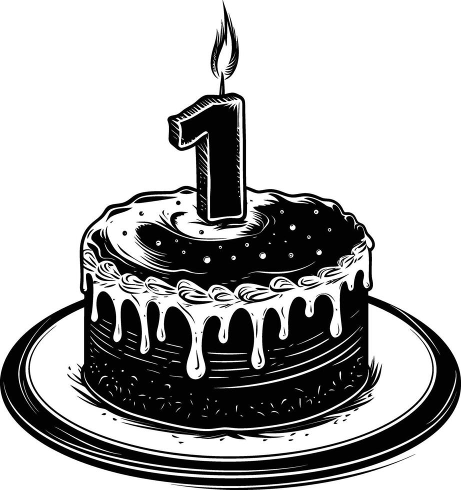 ai generiert Jahrestag Kuchen mit Nummer einer geformt Kerze schwarz Farbe nur vektor