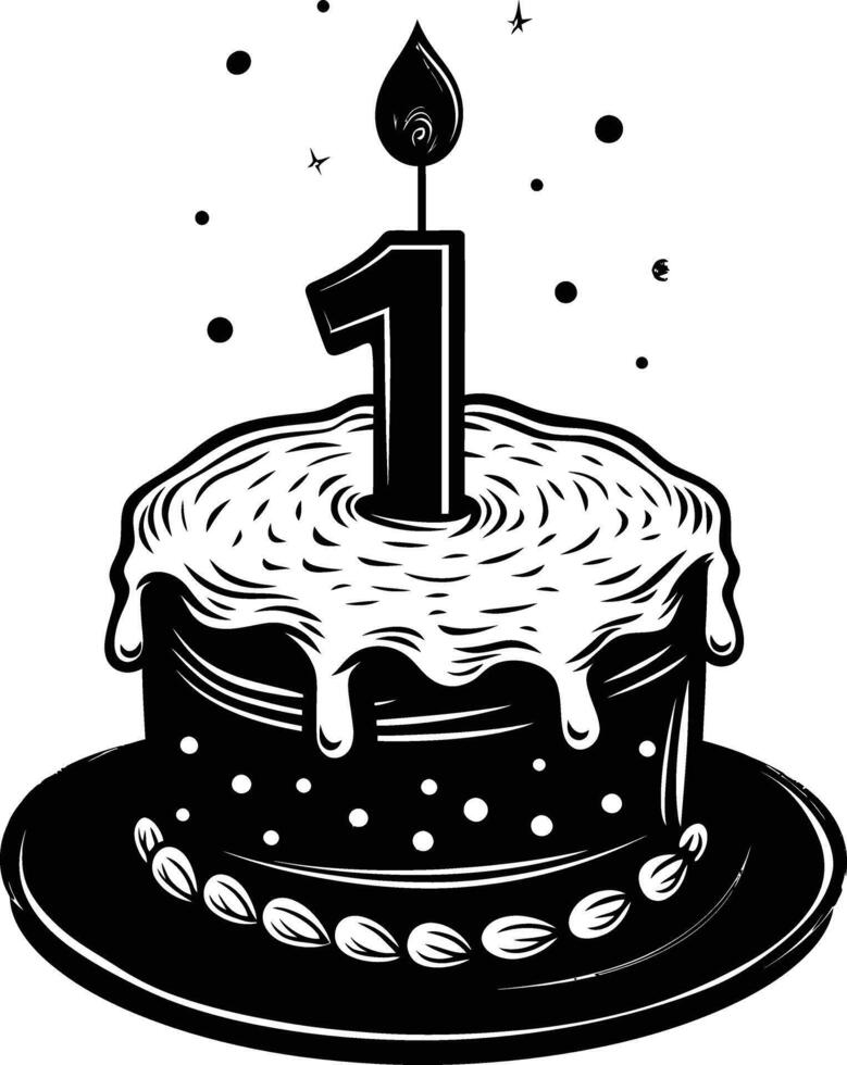 ai generiert Jahrestag Kuchen mit Nummer einer geformt Kerze schwarz Farbe nur vektor