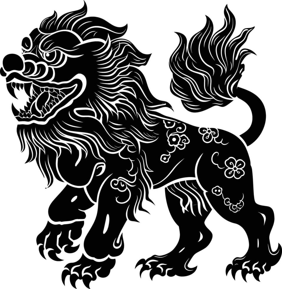 ai generiert Silhouette komainu das japanisch mythisch Kreatur schwarz Farbe nur vektor