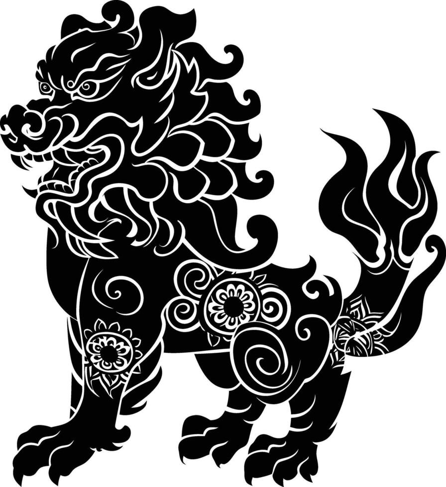 ai generiert Silhouette komainu das japanisch mythisch Kreatur schwarz Farbe nur vektor