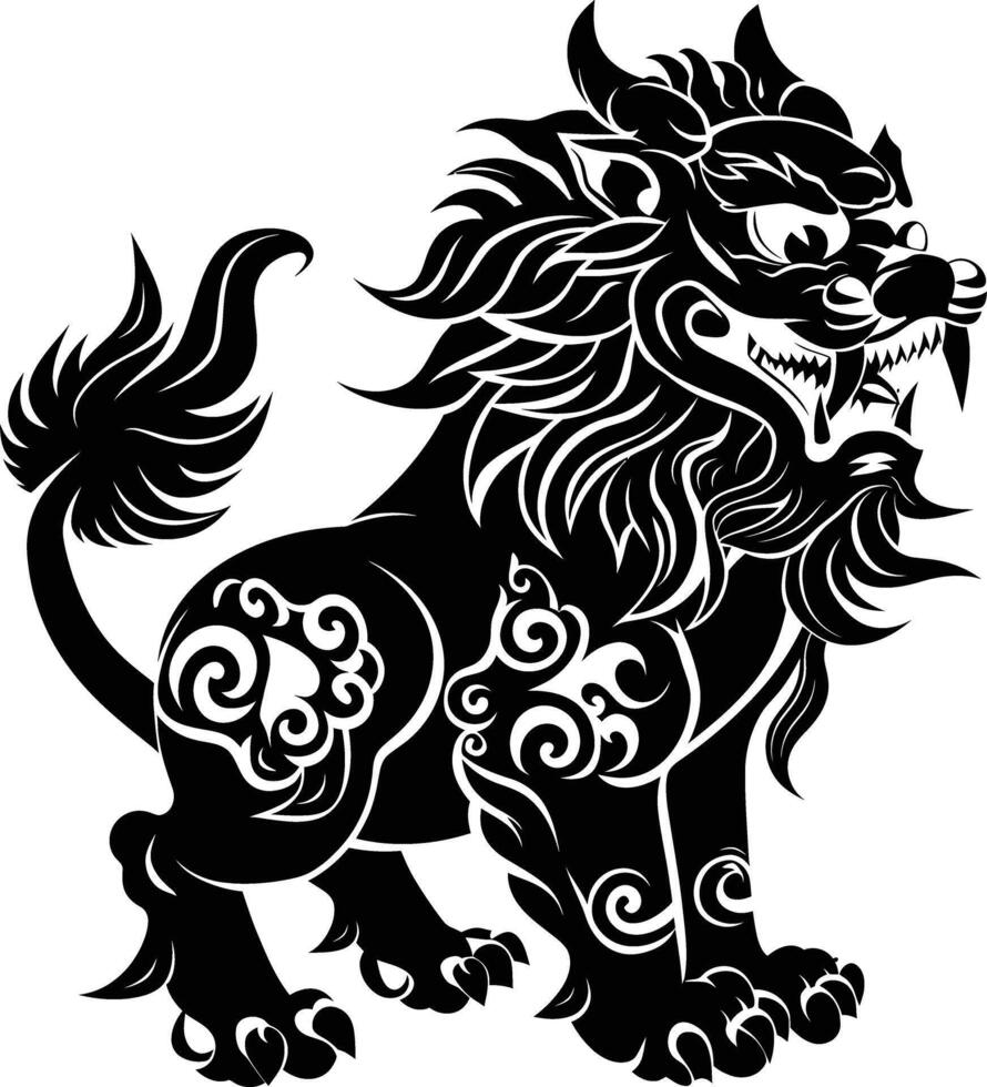 ai generiert Silhouette komainu das japanisch mythisch Kreatur schwarz Farbe nur vektor