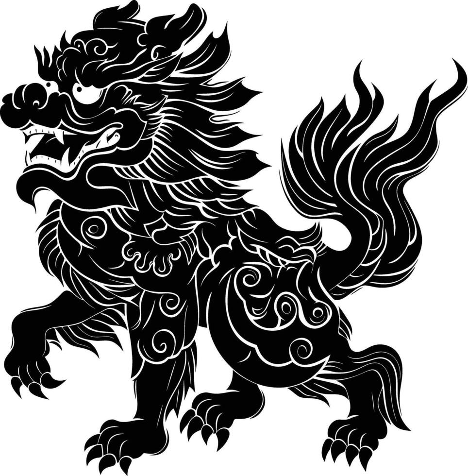 ai generiert Silhouette komainu das japanisch mythisch Kreatur schwarz Farbe nur vektor