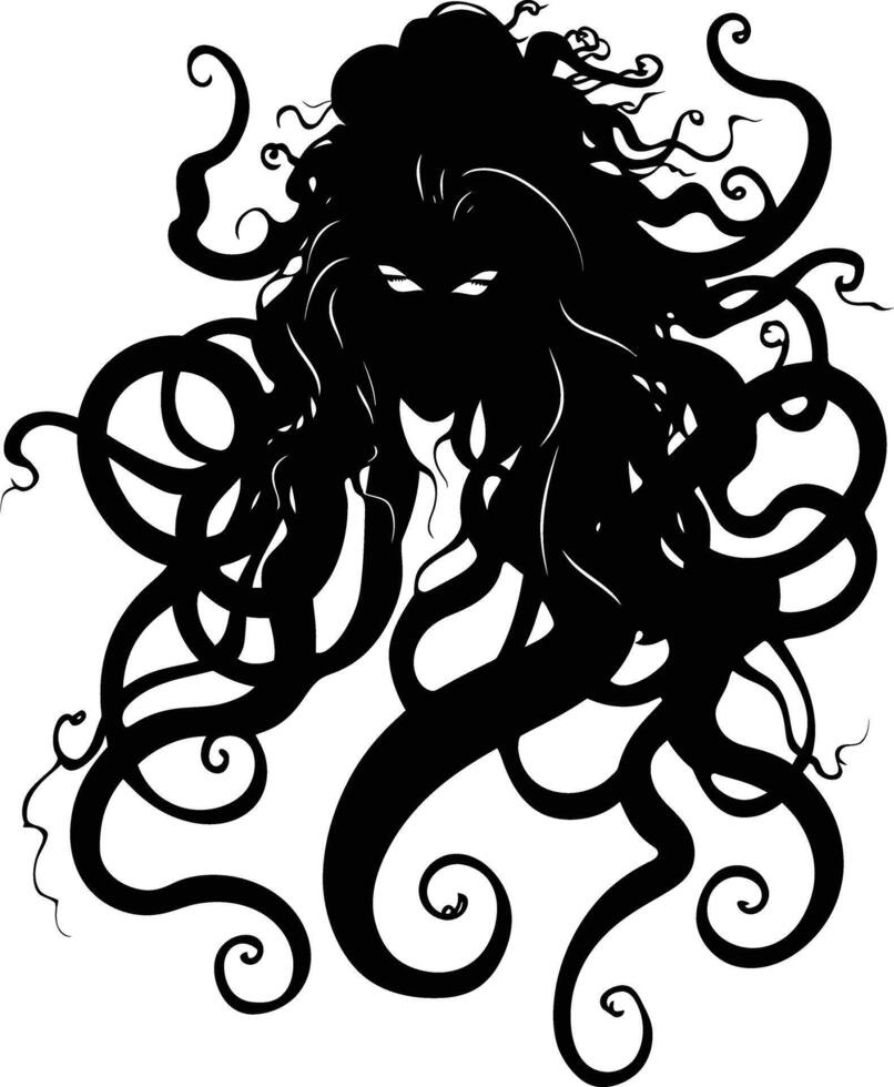 ai generiert Silhouette Meduse das mythisch Kreatur mit Haar von Schlange vektor