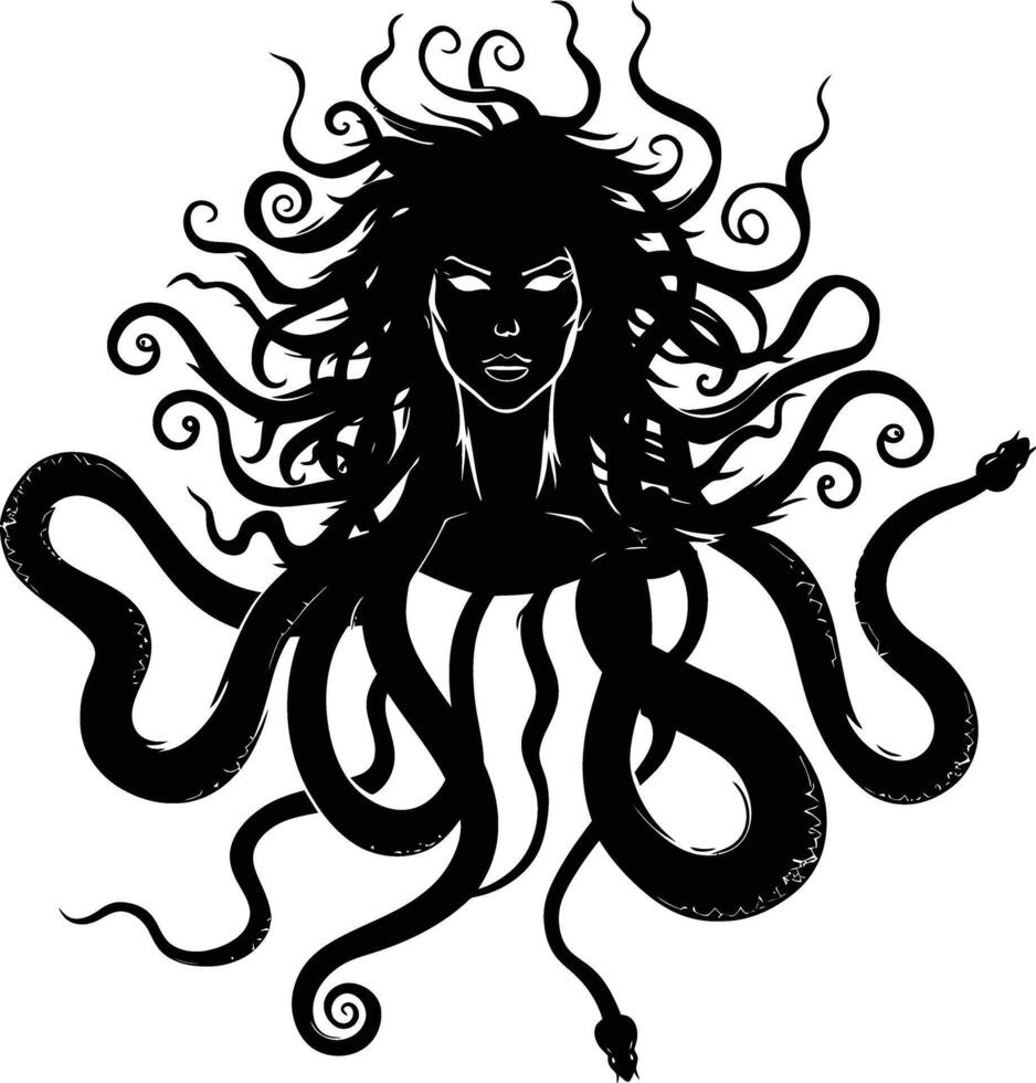 ai generiert Silhouette Meduse das mythisch Kreatur mit Haar von Schlange vektor