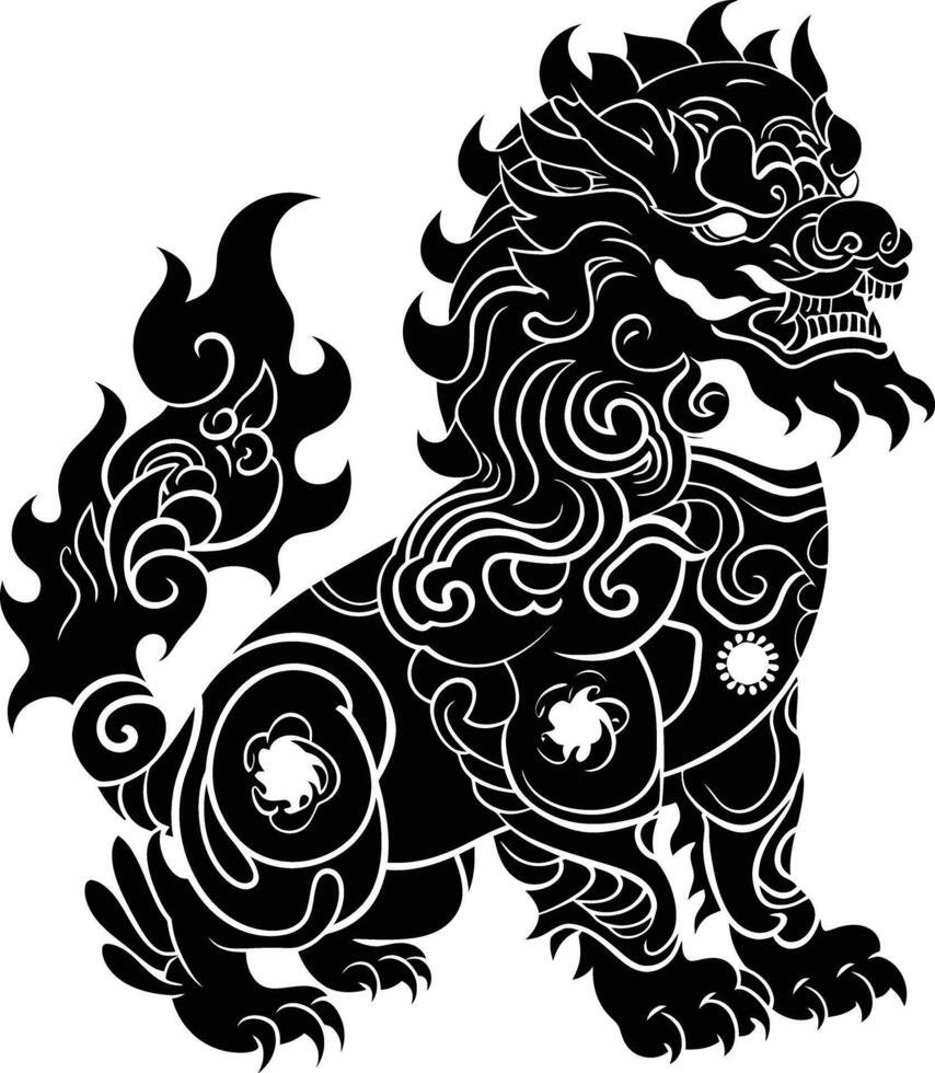 ai generiert Silhouette komainu das japanisch mythisch Kreatur schwarz Farbe nur vektor