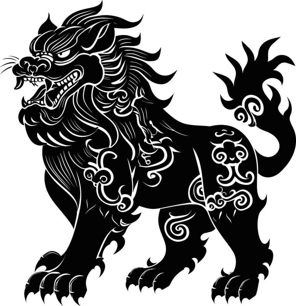 ai generiert Silhouette komainu das japanisch mythisch Kreatur schwarz Farbe nur vektor