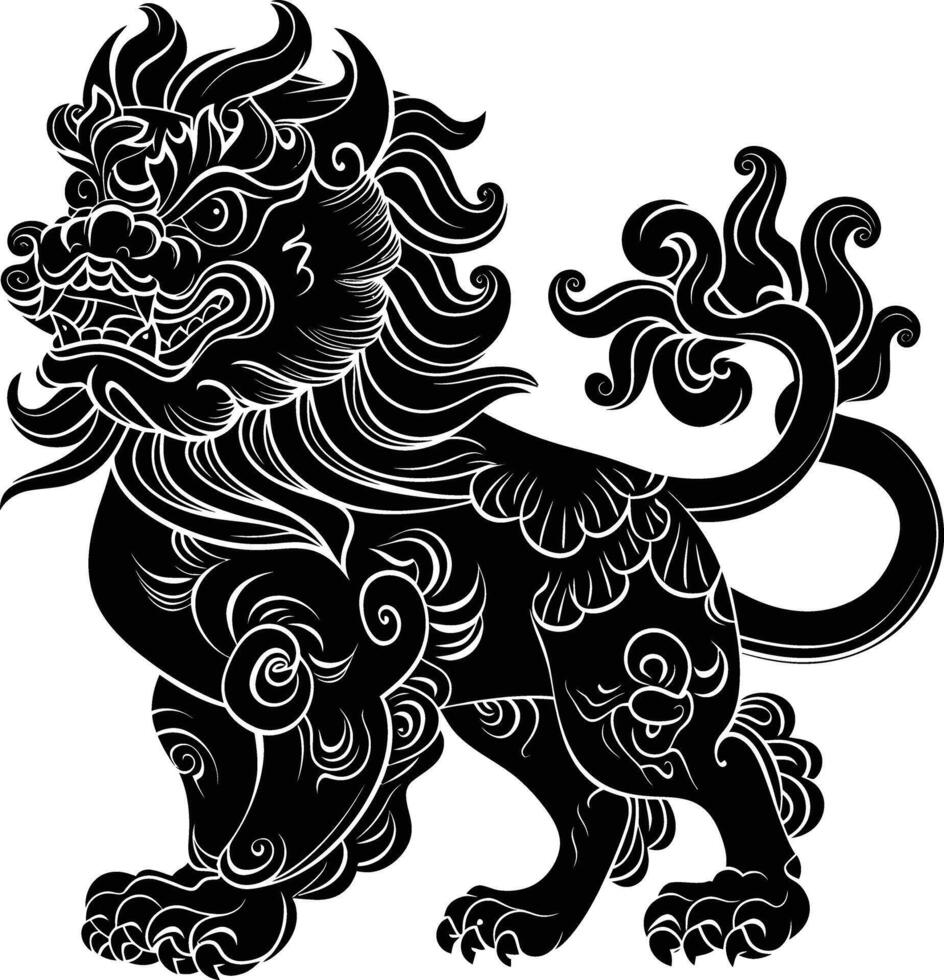 ai generiert Silhouette komainu das japanisch mythisch Kreatur schwarz Farbe nur vektor