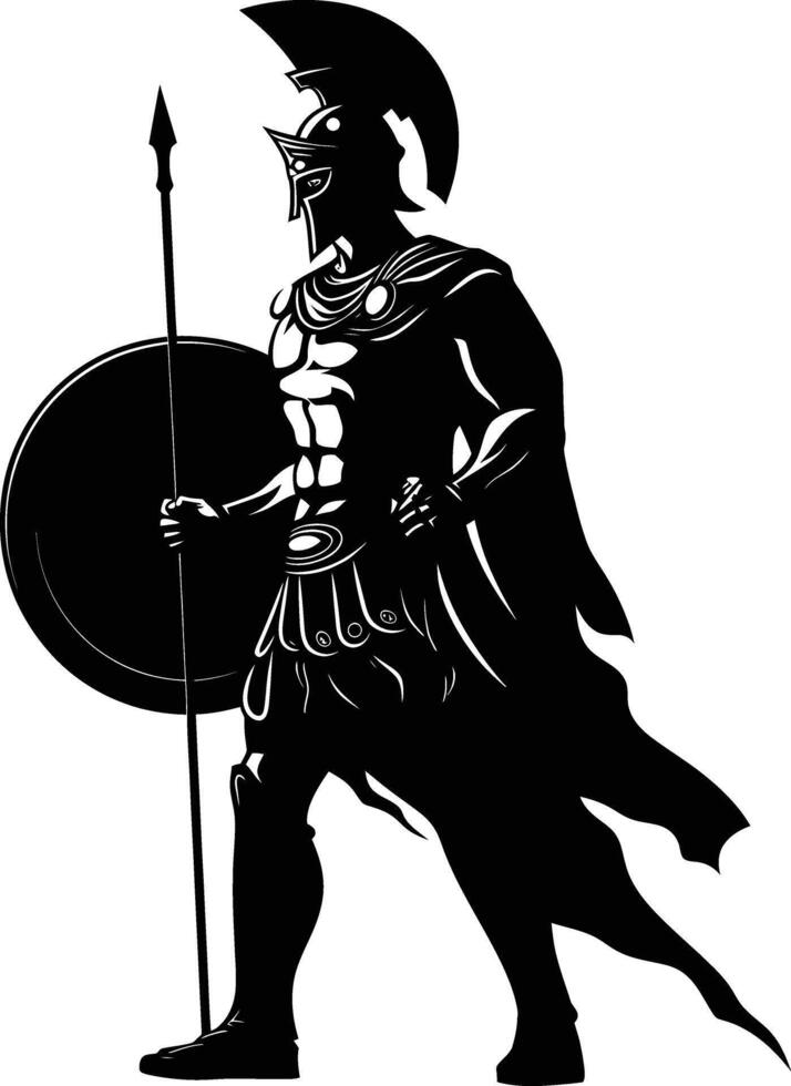 ai genererad silhuett gammal grekisk krigare svart Färg endast vektor