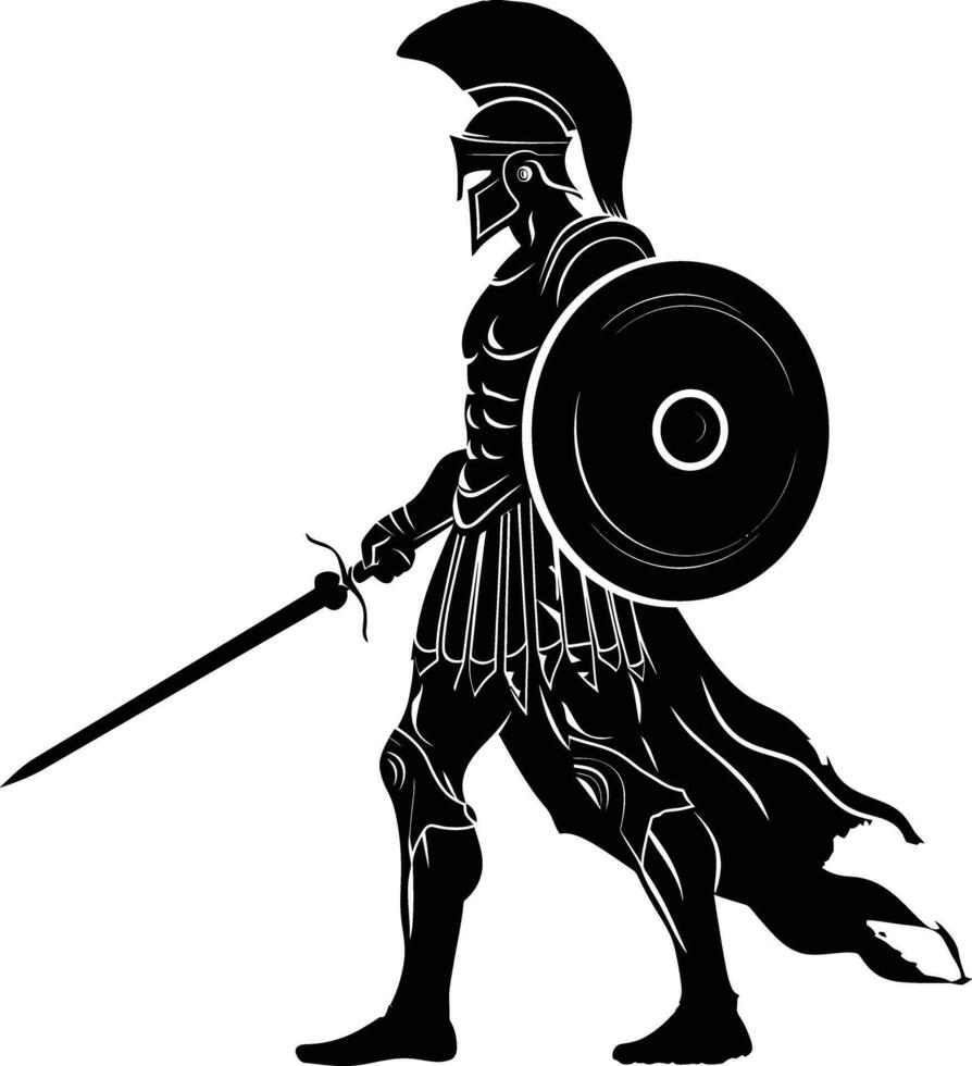ai genererad silhuett gammal grekisk krigare svart Färg endast vektor