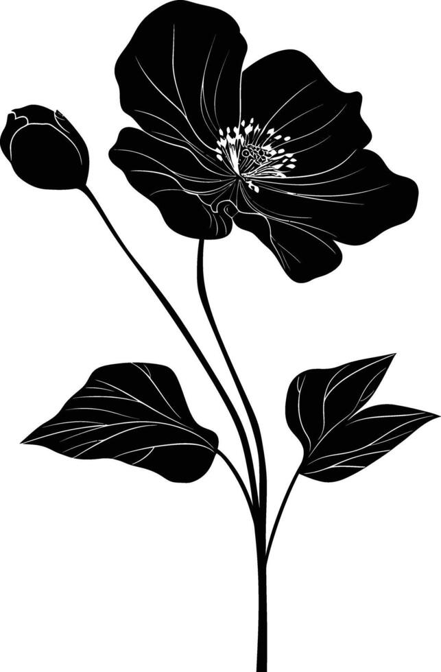 ai genererad silhuett blomma full kropp svart Färg endast vektor
