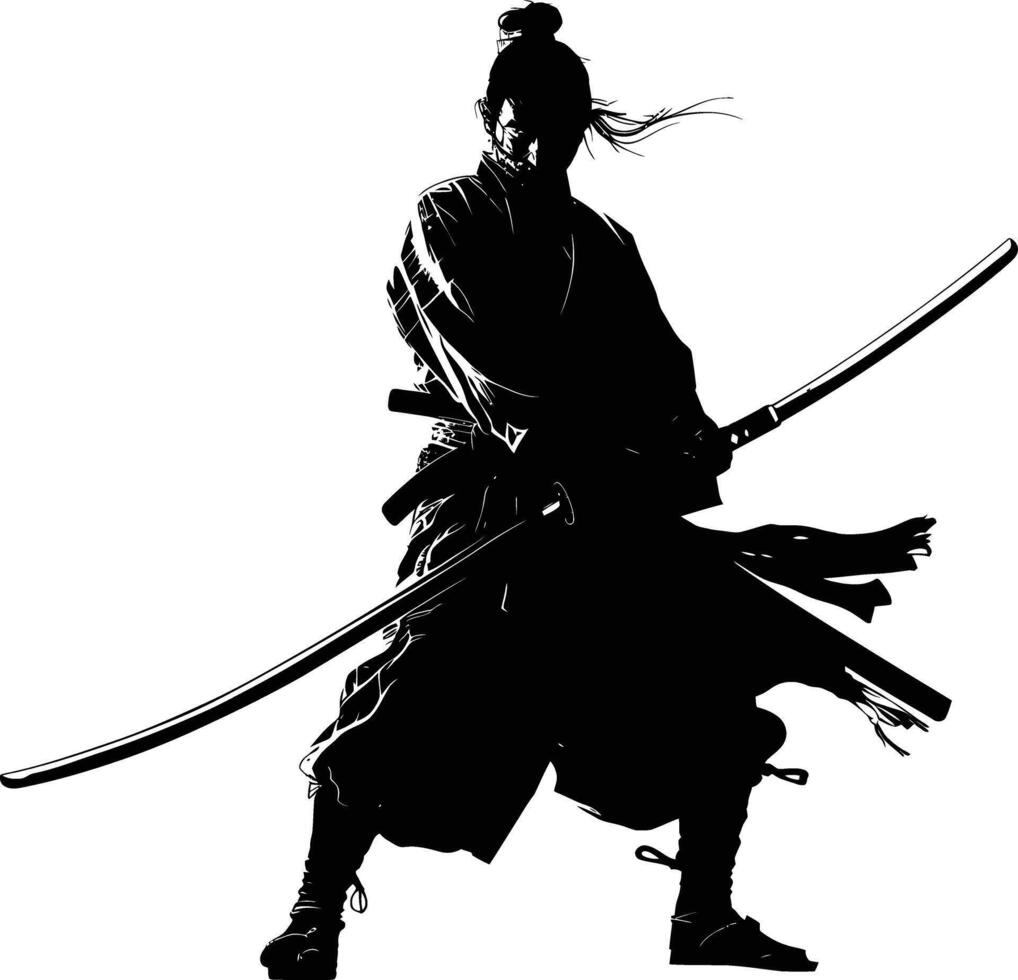 ai genererad silhuett japansk shogun krigare svart Färg endast vektor