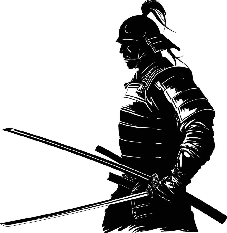 ai genererad silhuett japansk shogun krigare svart Färg endast vektor