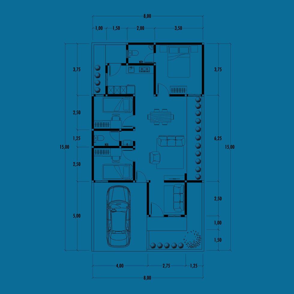 die Architektur planen mit Möbel. Zuhause Fußboden planen, isoliert auf Blau Hintergrund, Lager Illustration. vektor