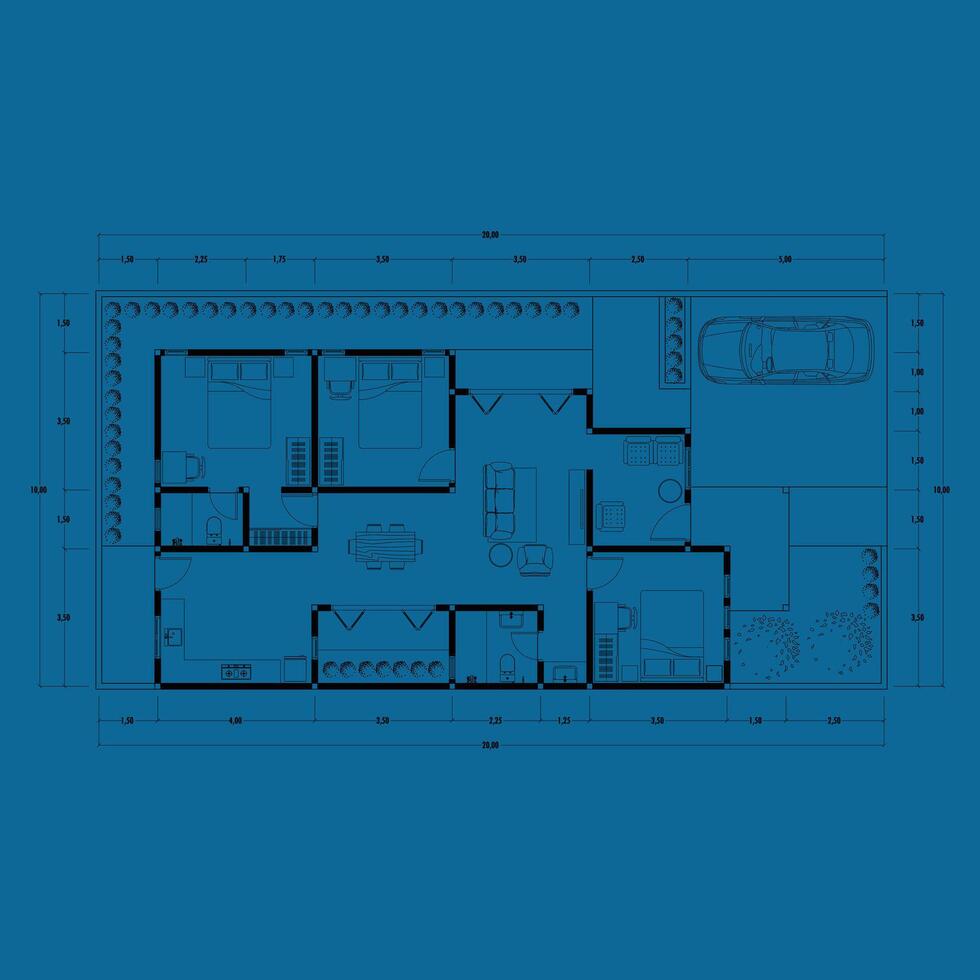 die Architektur planen mit Möbel. Zuhause Fußboden planen, isoliert auf Blau Hintergrund, Lager Illustration. Vektor eps 10.