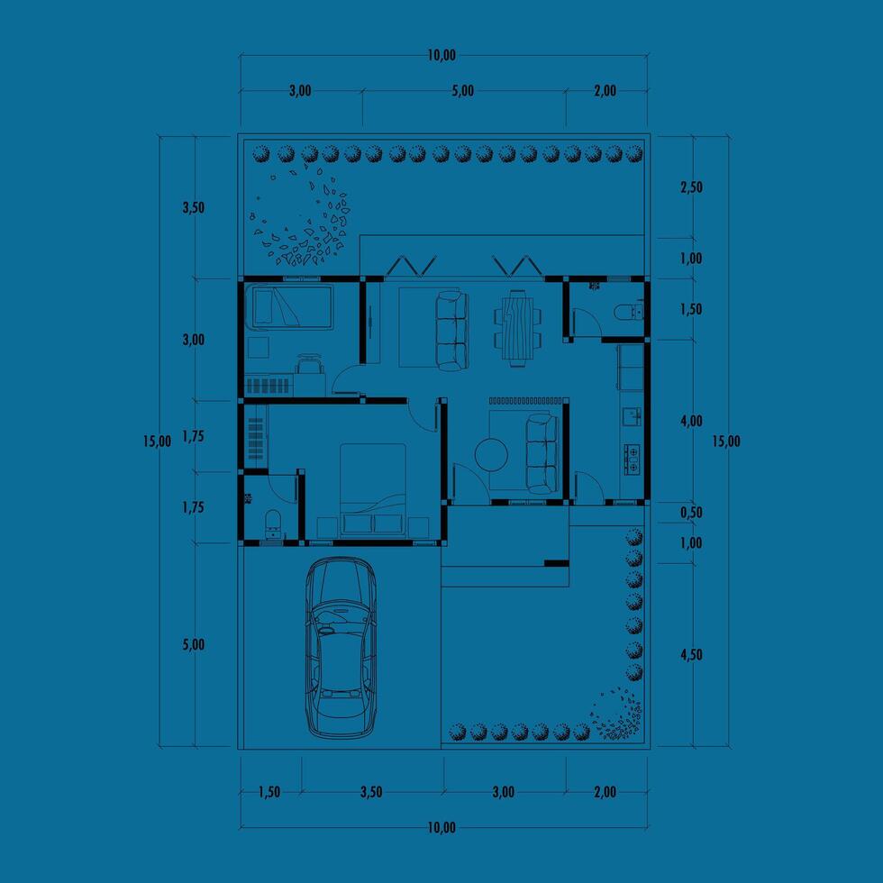 arkitektur planen med möbel. Hem golv planen, isolerat på blå bakgrund, stock illustration. vektor eps 10.