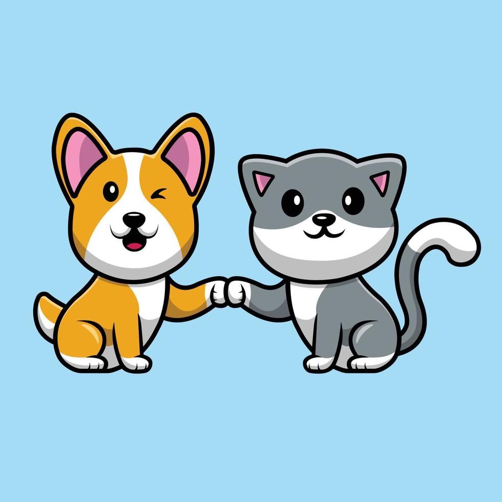 süße Katze und Corgi-Hund-Illustration vektor