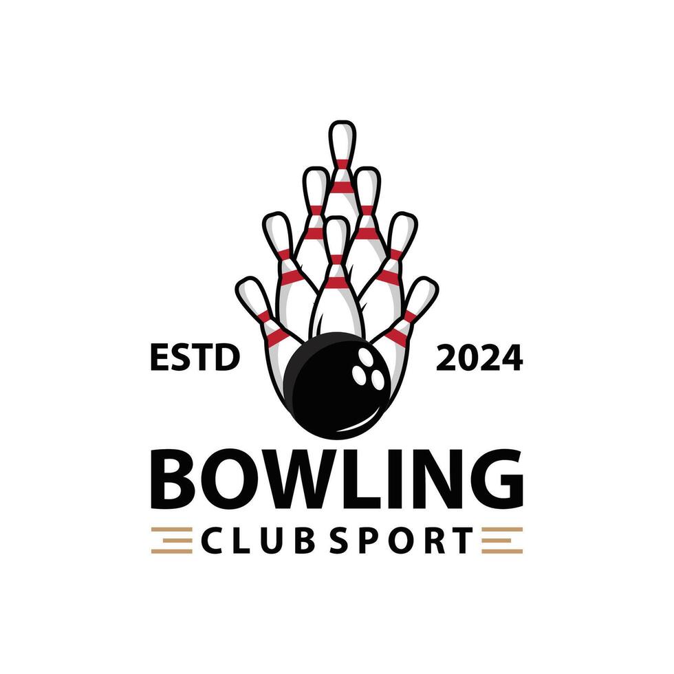 bowling sporter klubb logotyp, bowling boll och stift design vektor turnering mall illustration