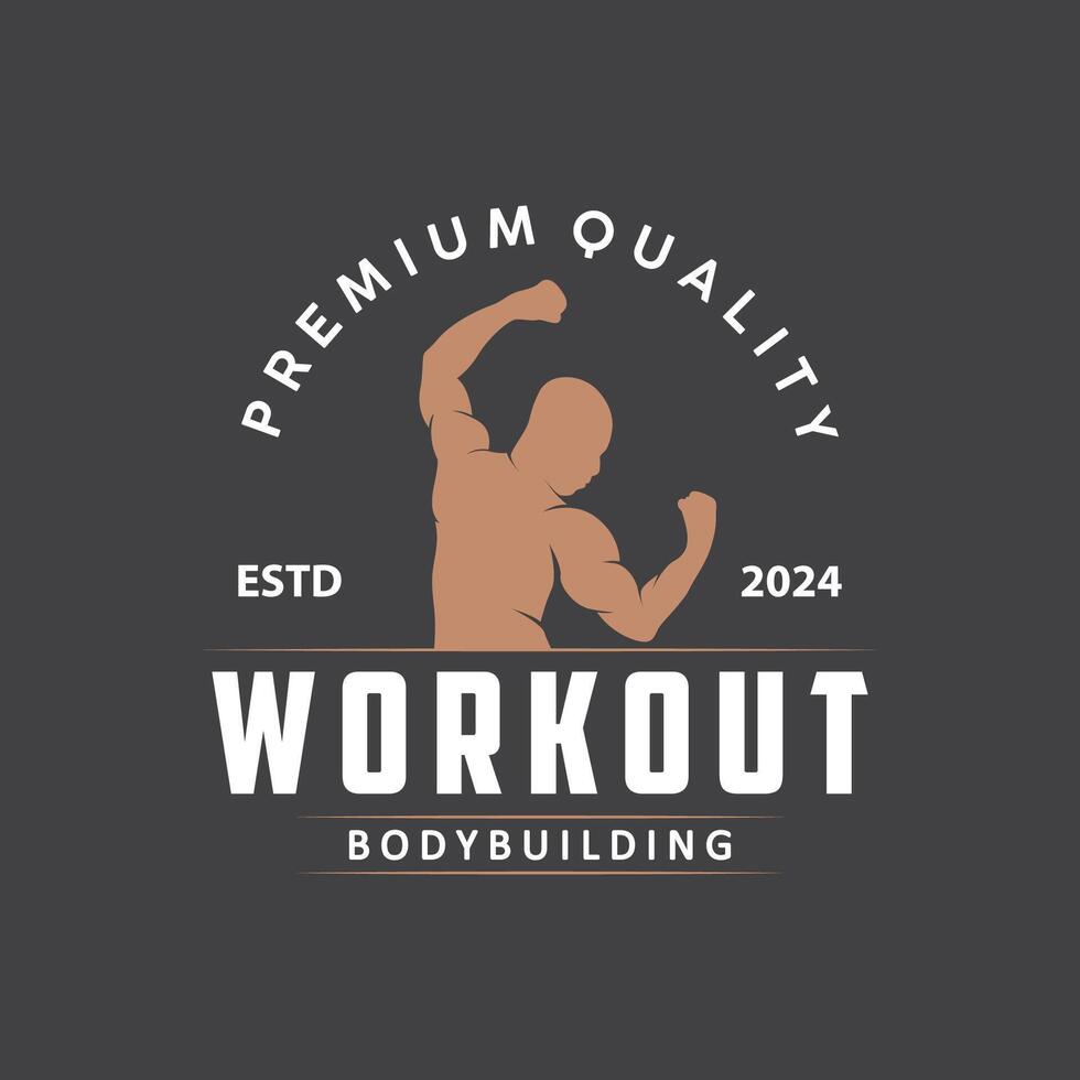 Fitnessstudio Logo Design Jahrgang retro Mensch Silhouette Sport Fitness Bodybuilder einfach elegant vektor