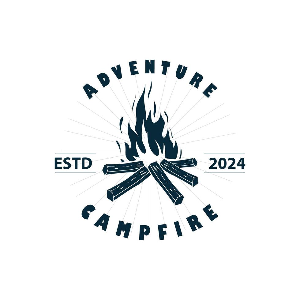 design trä och brand, logotyp lägereld bål vektor camping äventyr årgång illustration