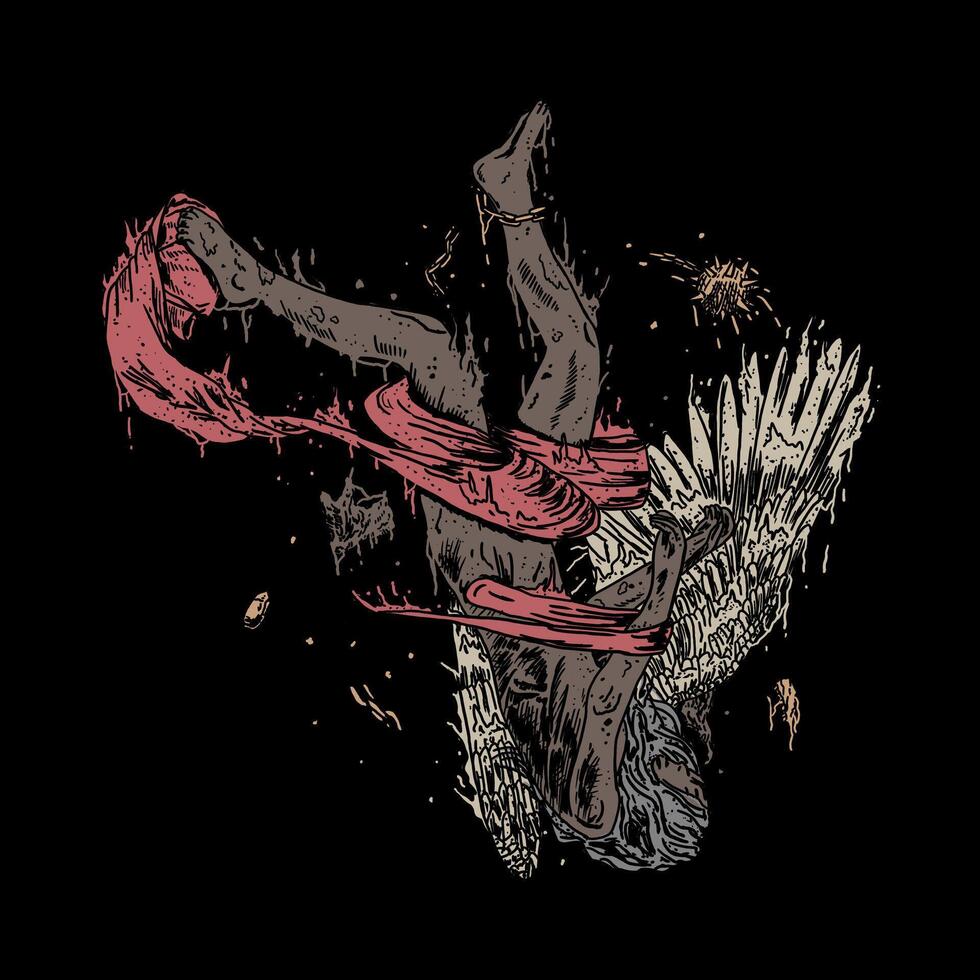 hand dragen död metall illustration av bevingad ängel vektor