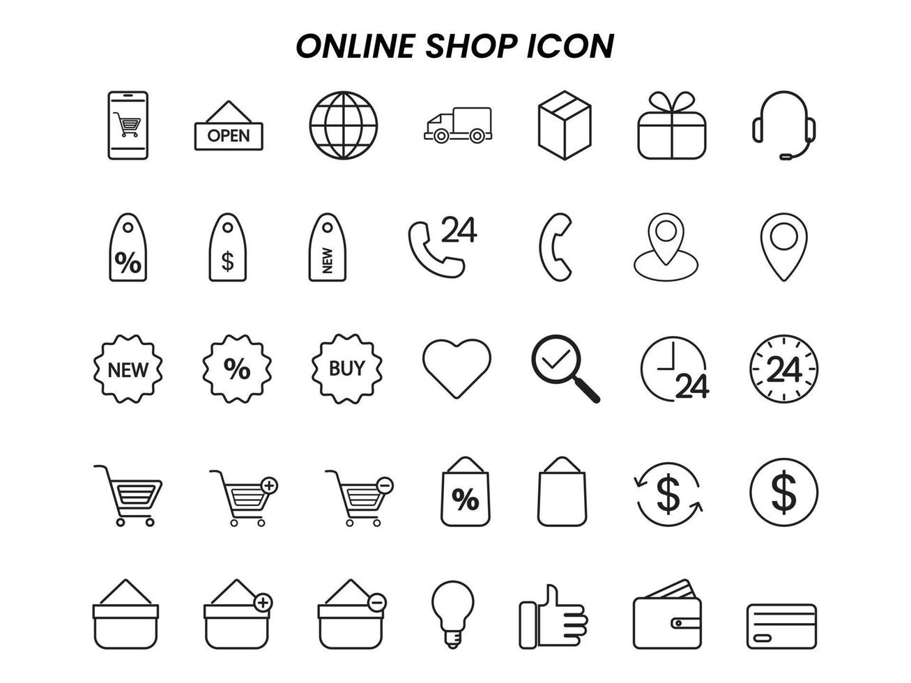 onlinebutik ikonuppsättning vektor för webb, presentation, logotyp, ikon, etc