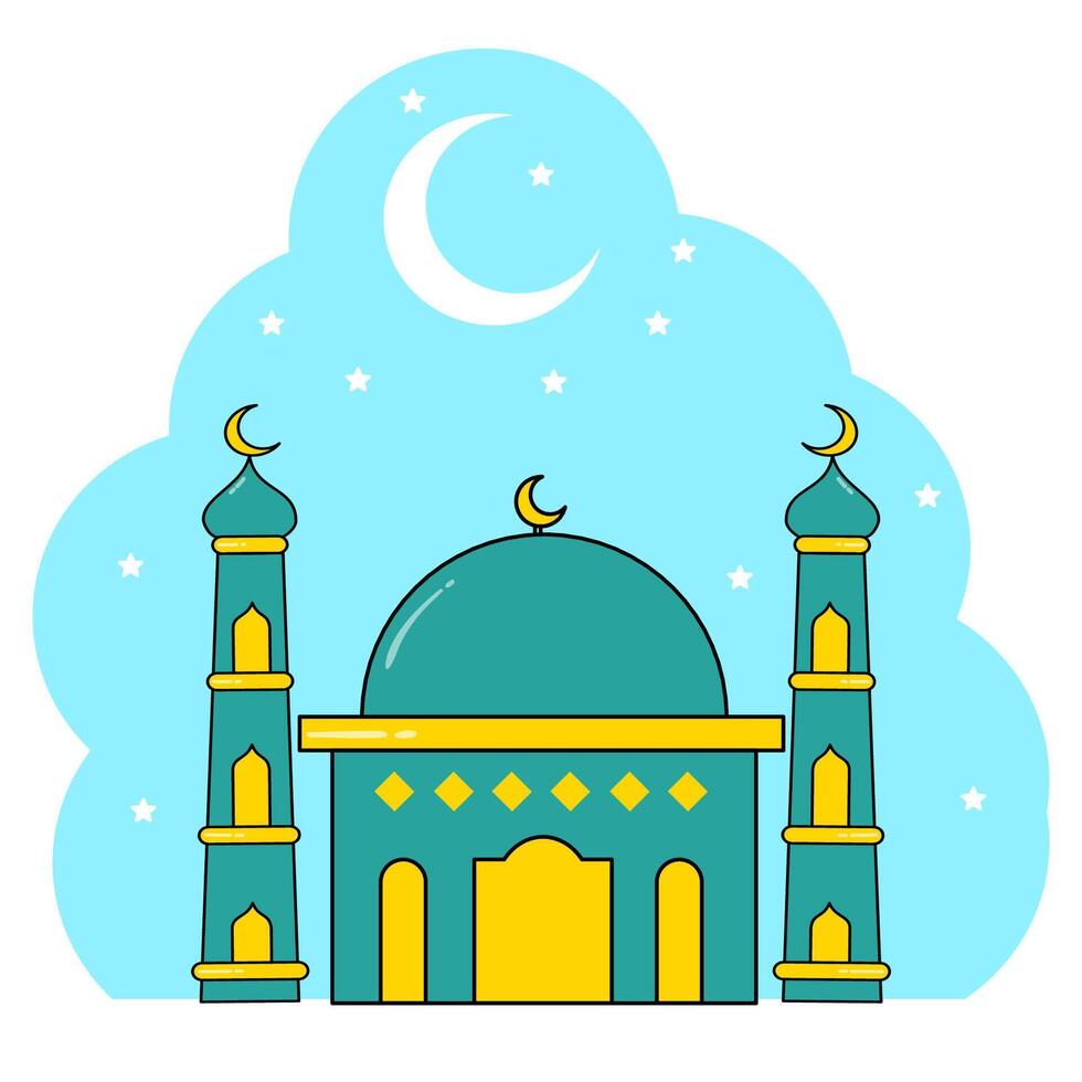 ramadan och eid mubarok tema, tecknad serie illustration av en moské, kan vara Begagnade för banderoller och posters vektor